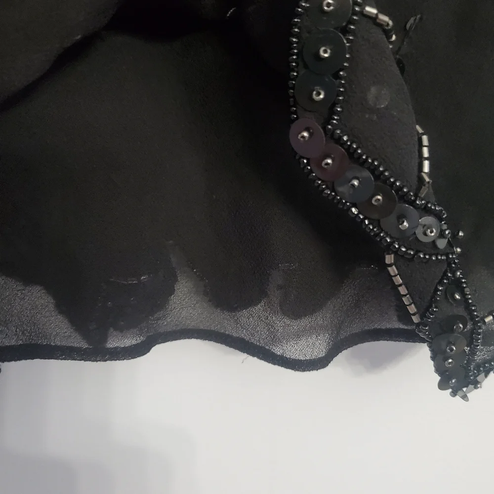Papell Boutique Vintage Flapper Evening Blouse Silk Black Sequin Embellished  S - Picture 7 of 14